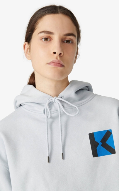 Kenzo Women Kenzo Sport 'blocked K' Hooded Sweatshirt Pale Grey